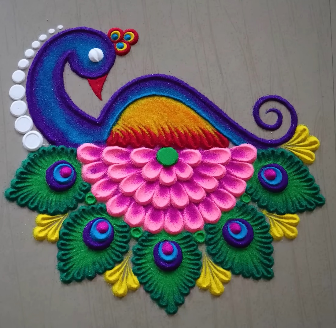 Peacock Diwali Rangoli Design 2023