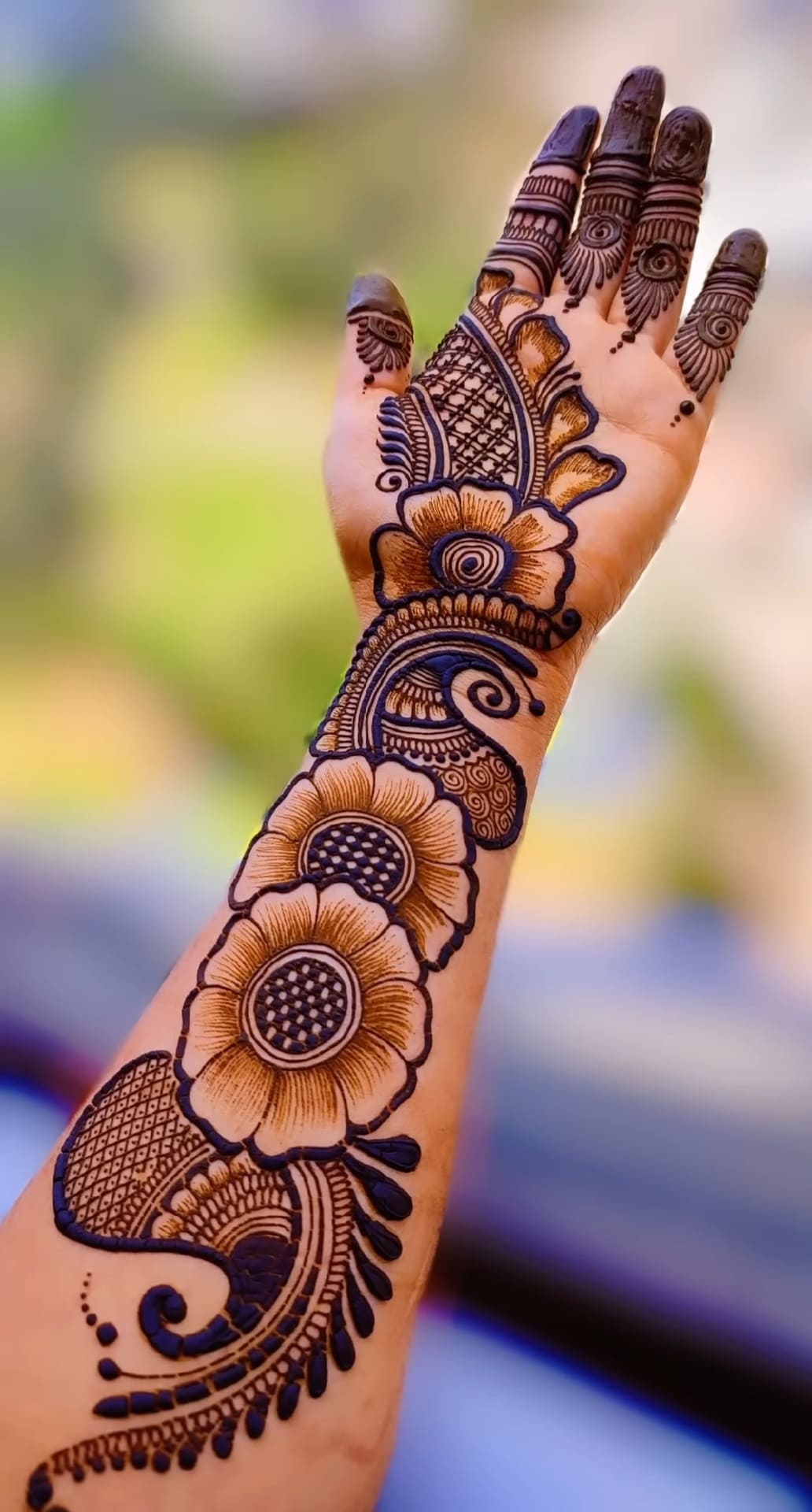 Maroon and Golden Sticker Mehendi on Hand and Body Decor