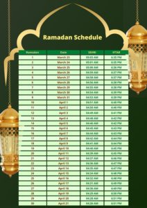 Ramadan Schedule Calendar 2023